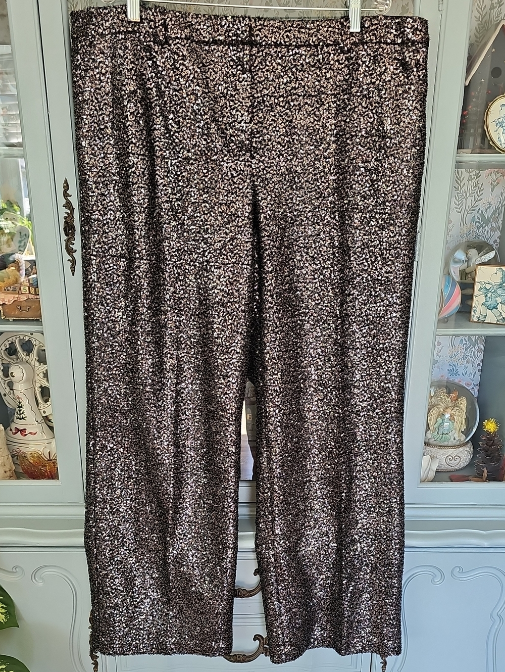 H&M Sequin Wide-Leg Pants in Black/Silver/Bronze